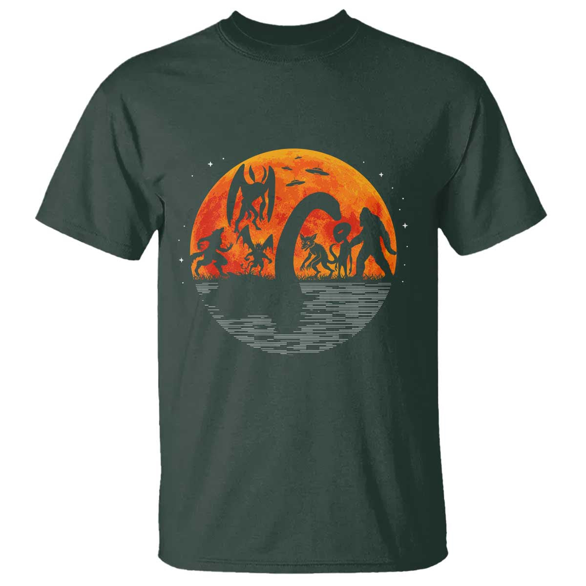 Funny Halloween Cryptid Folklore Bigfoot Alien Mothman T Shirt TS11 Dark Forest Green Print Your Wear