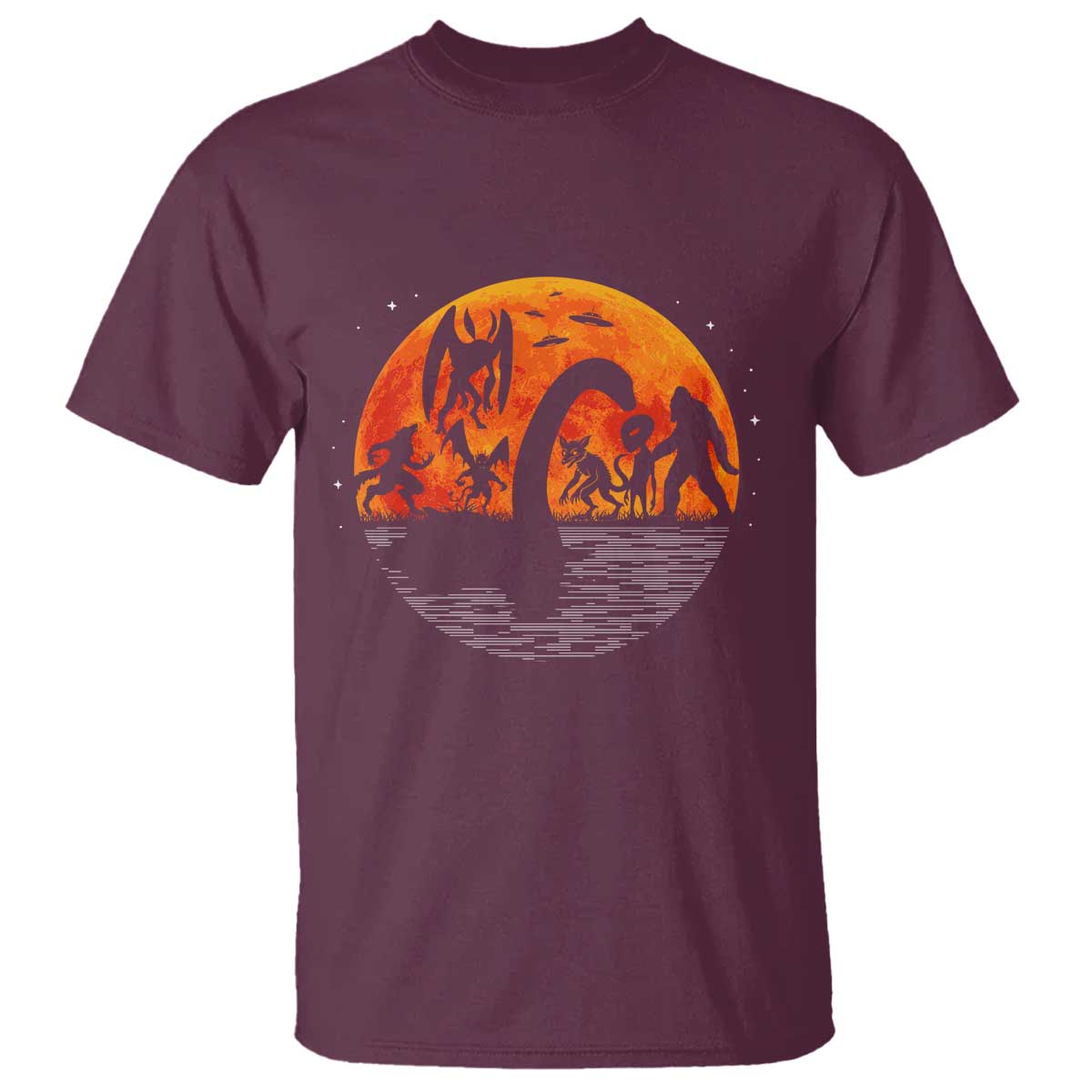 Funny Halloween Cryptid Folklore Bigfoot Alien Mothman T Shirt TS11 Maroon Print Your Wear