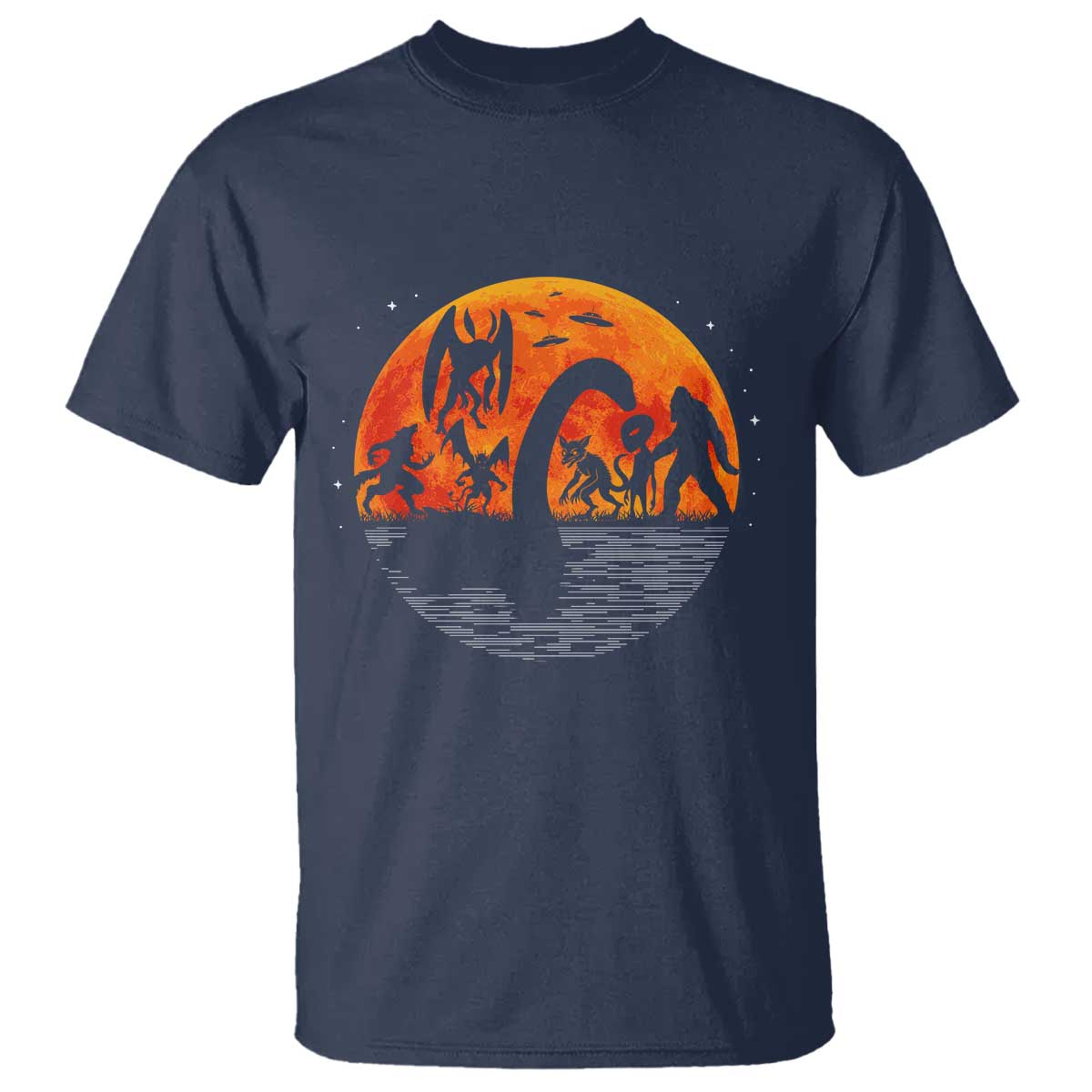 Funny Halloween Cryptid Folklore Bigfoot Alien Mothman T Shirt TS11 Navy Print Your Wear