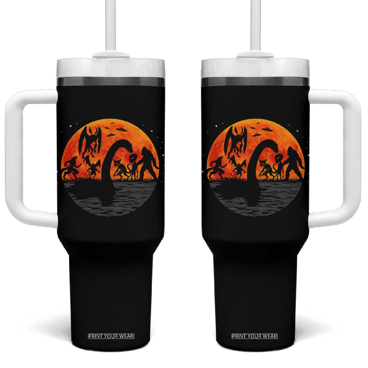Funny Halloween Cryptid Folklore Bigfoot Alien Mothman Tumbler With Handle TS11 One Size: 40 oz Black Print Your Wear
