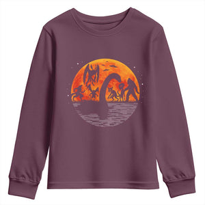 Funny Halloween Cryptid Folklore Bigfoot Alien Mothman Youth Sweatshirt TS11 Maroon Print Your Wear