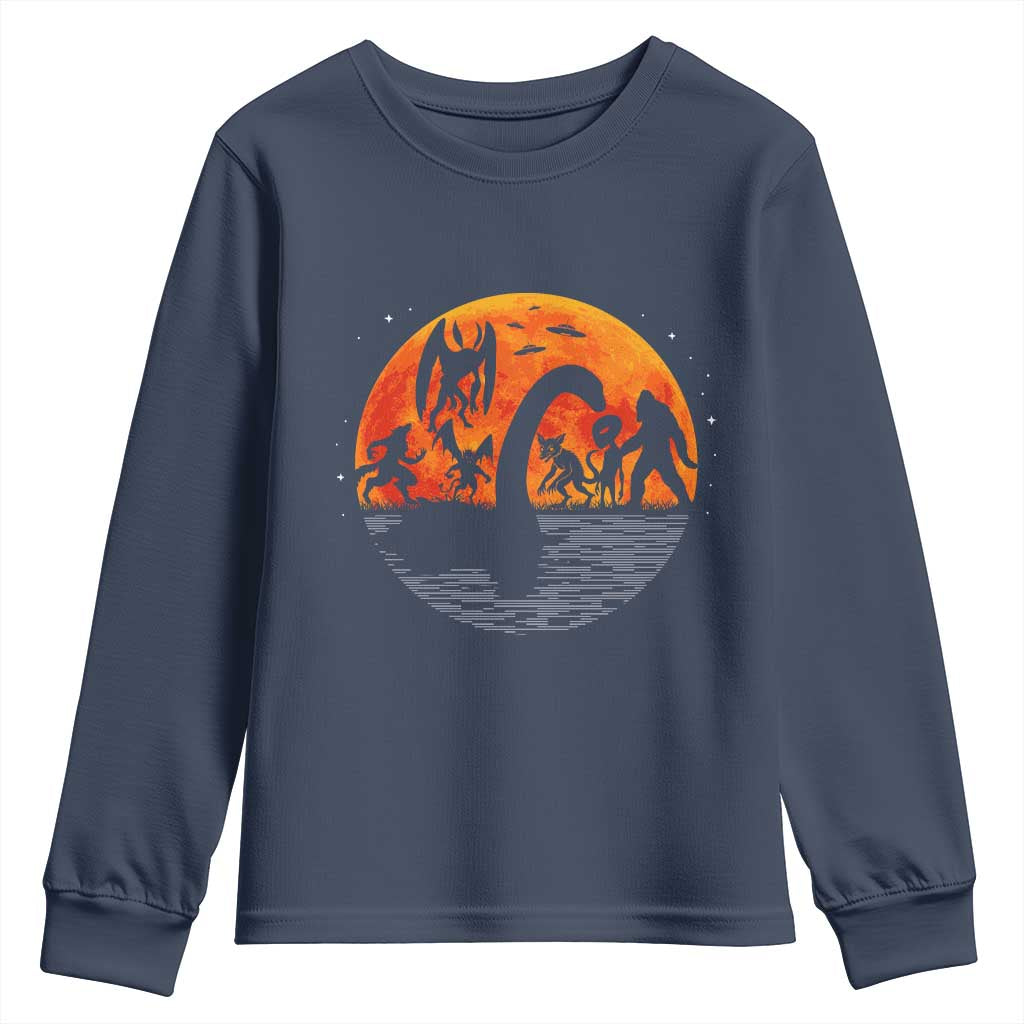 Funny Halloween Cryptid Folklore Bigfoot Alien Mothman Youth Sweatshirt TS11 Navy Print Your Wear