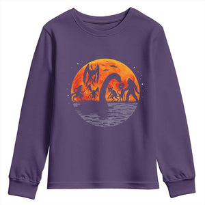 Funny Halloween Cryptid Folklore Bigfoot Alien Mothman Youth Sweatshirt TS11 Purple Print Your Wear