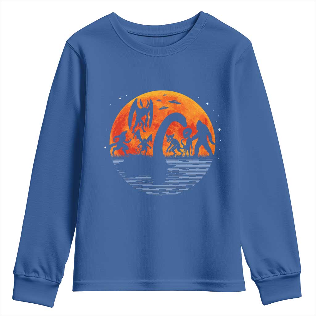 Funny Halloween Cryptid Folklore Bigfoot Alien Mothman Youth Sweatshirt TS11 Royal Blue Print Your Wear