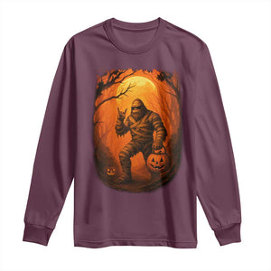Funny Halloween Bigfoot Scary Spooky Cryptid Sasquatch Long Sleeve Shirt TS11 Maroon Print Your Wear