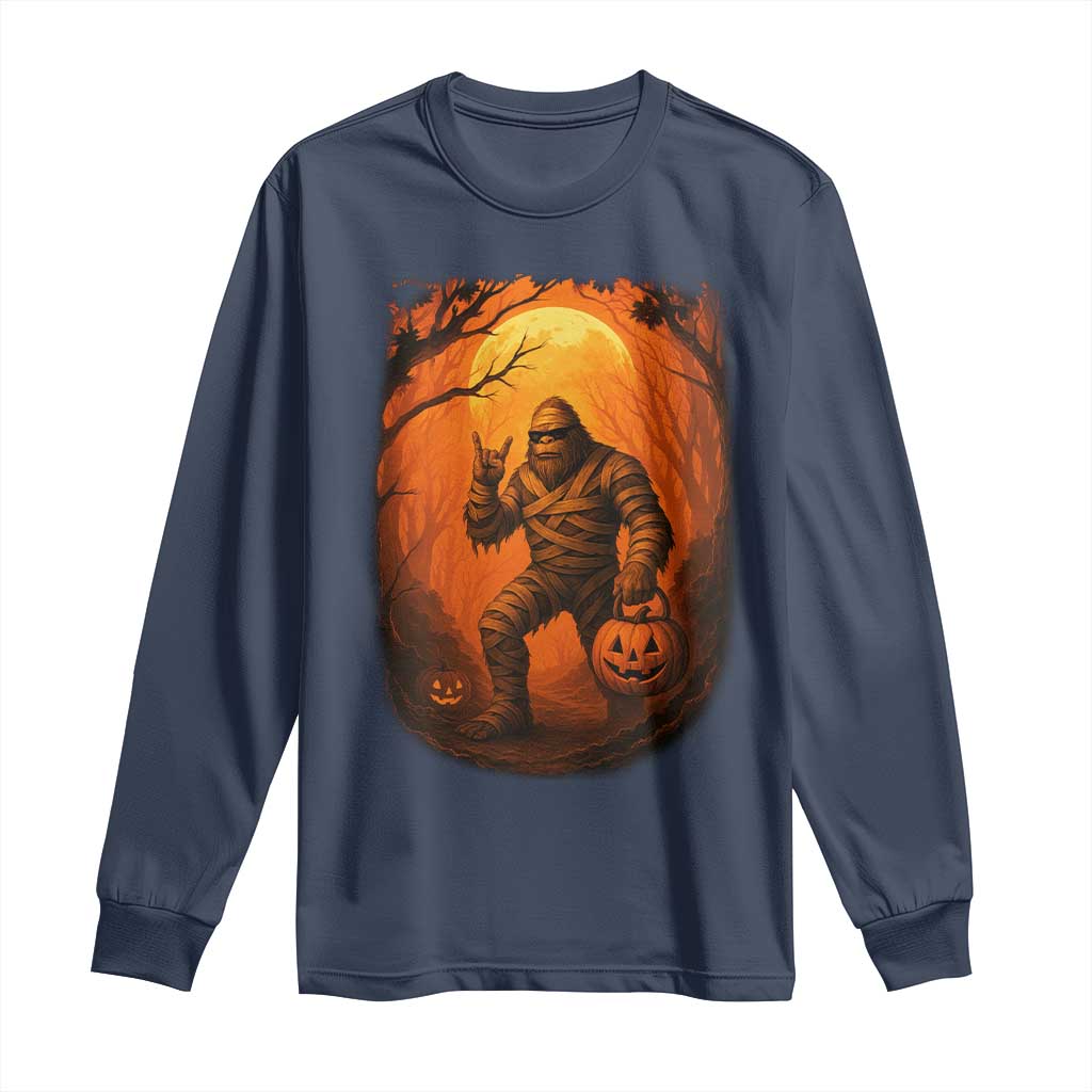 Funny Halloween Bigfoot Scary Spooky Cryptid Sasquatch Long Sleeve Shirt TS11 Navy Print Your Wear