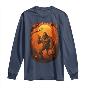 Funny Halloween Bigfoot Scary Spooky Cryptid Sasquatch Long Sleeve Shirt TS11 Navy Print Your Wear
