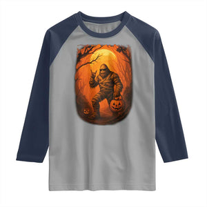 Funny Halloween Bigfoot Scary Spooky Cryptid Sasquatch Raglan Shirt TS11 Sport Gray Navy Print Your Wear