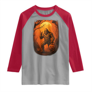 Funny Halloween Bigfoot Scary Spooky Cryptid Sasquatch Raglan Shirt TS11 Sport Gray Red Print Your Wear