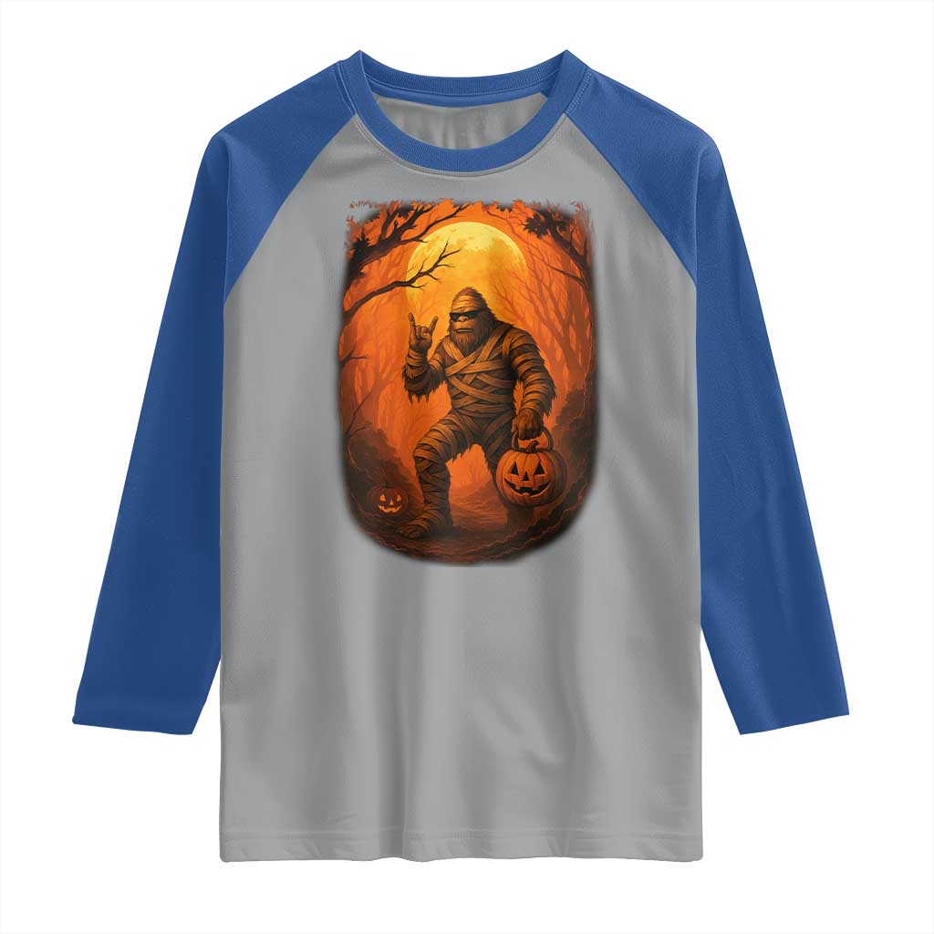 Funny Halloween Bigfoot Scary Spooky Cryptid Sasquatch Raglan Shirt TS11 Sport Gray Royal Print Your Wear