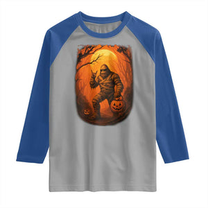 Funny Halloween Bigfoot Scary Spooky Cryptid Sasquatch Raglan Shirt TS11 Sport Gray Royal Print Your Wear