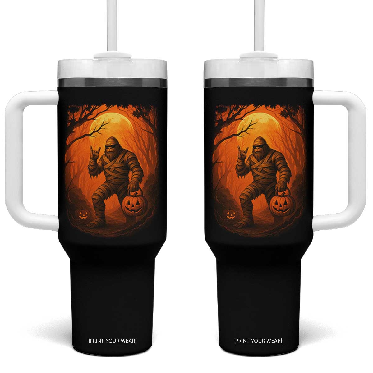 Funny Halloween Bigfoot Scary Spooky Cryptid Sasquatch Tumbler With Handle TS11 One Size: 40 oz Black Print Your Wear