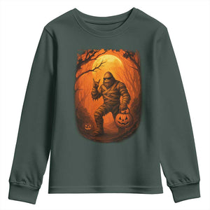 Funny Halloween Bigfoot Scary Spooky Cryptid Sasquatch Youth Sweatshirt TS11 Dark Forest Green Print Your Wear