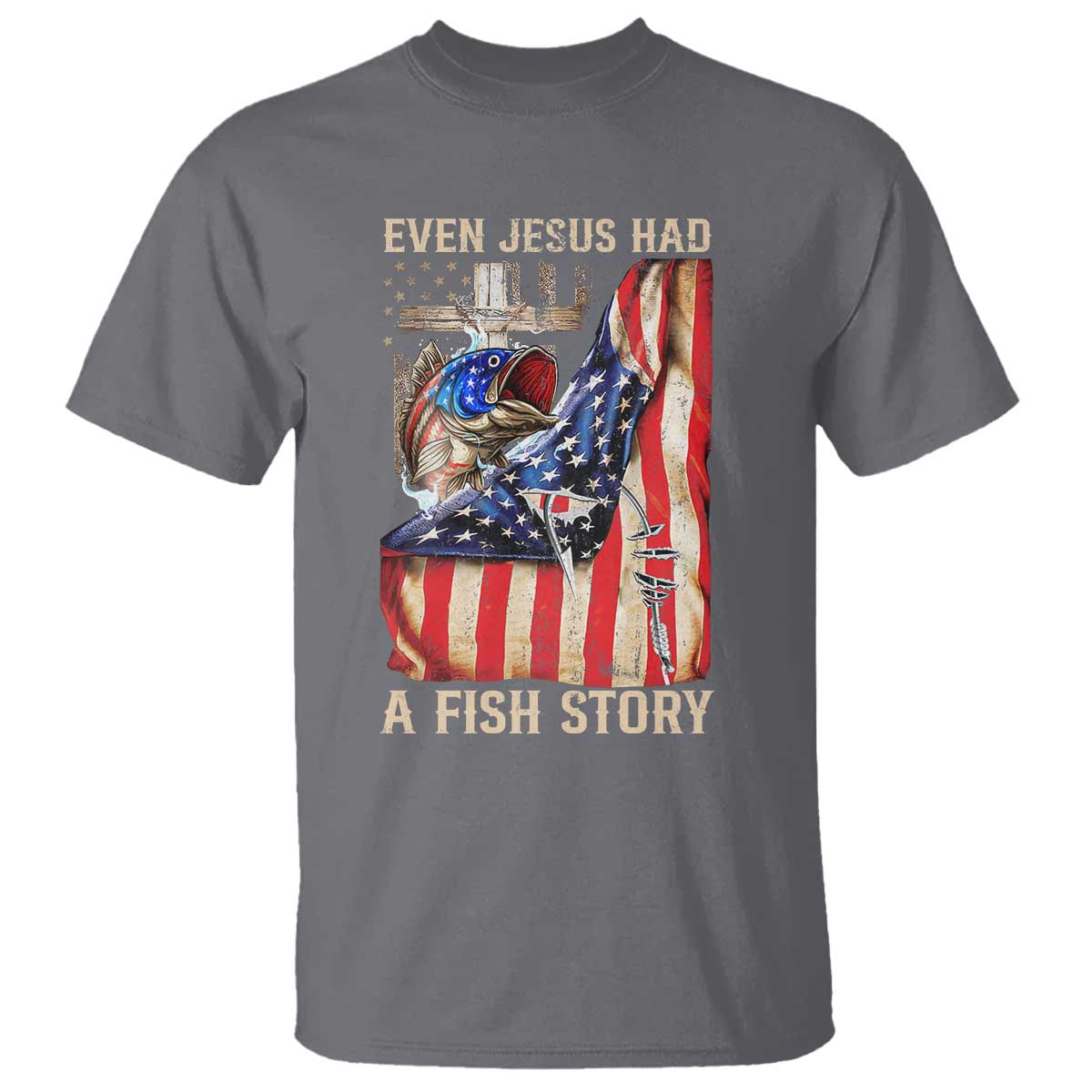 Funny Even Jesus Had A Fish Story T Shirt Fisherman Christian Fishing TS11 Charcoal Print Your Wear