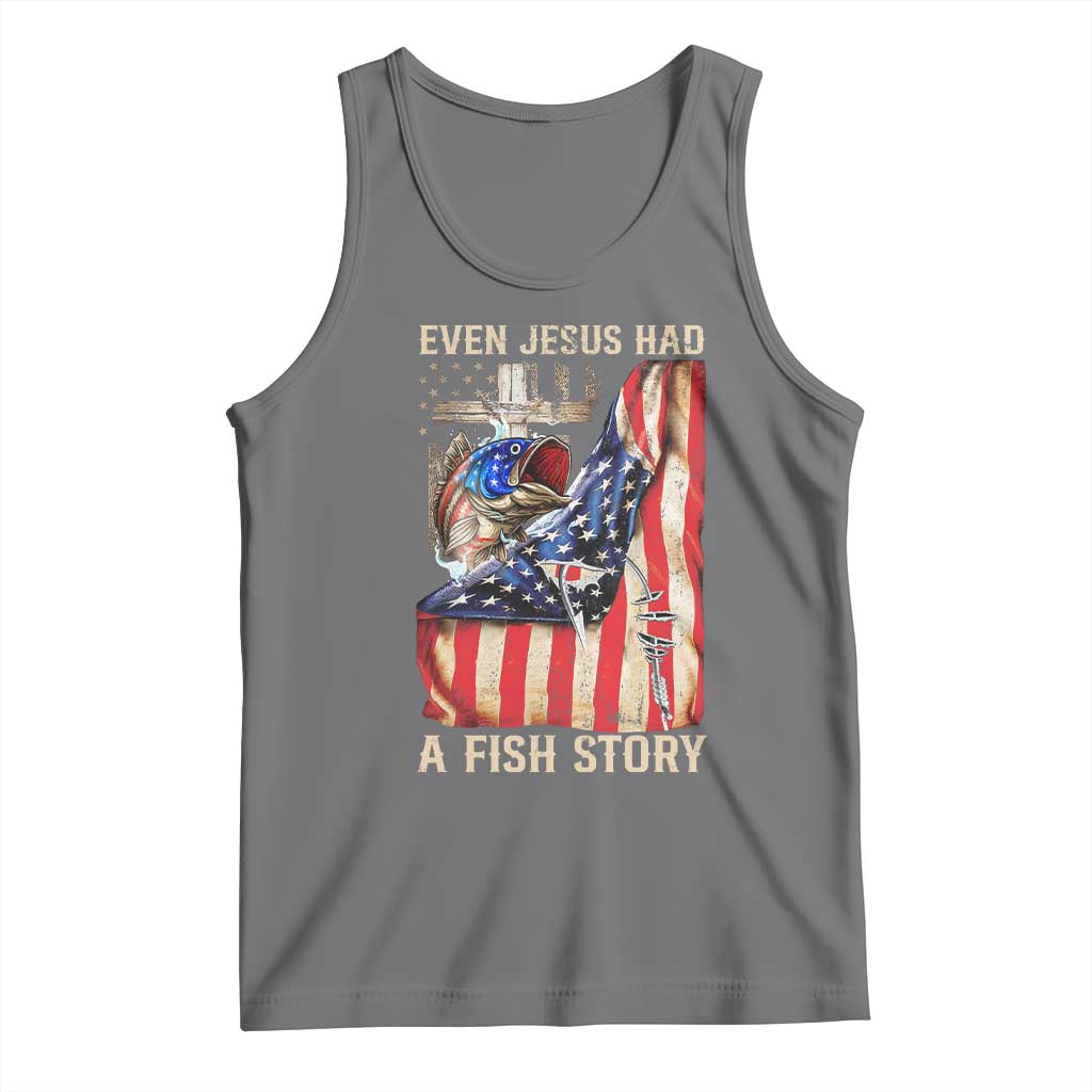Funny Even Jesus Had A Fish Story Tank Top Fisherman Christian Fishing TS11 Black Heather Print Your Wear