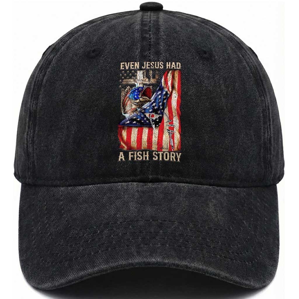 Funny Even Jesus Had A Fish Story Washed Cotton Baseball Cap Fisherman Christian Fishing TS11 Print Your Wear