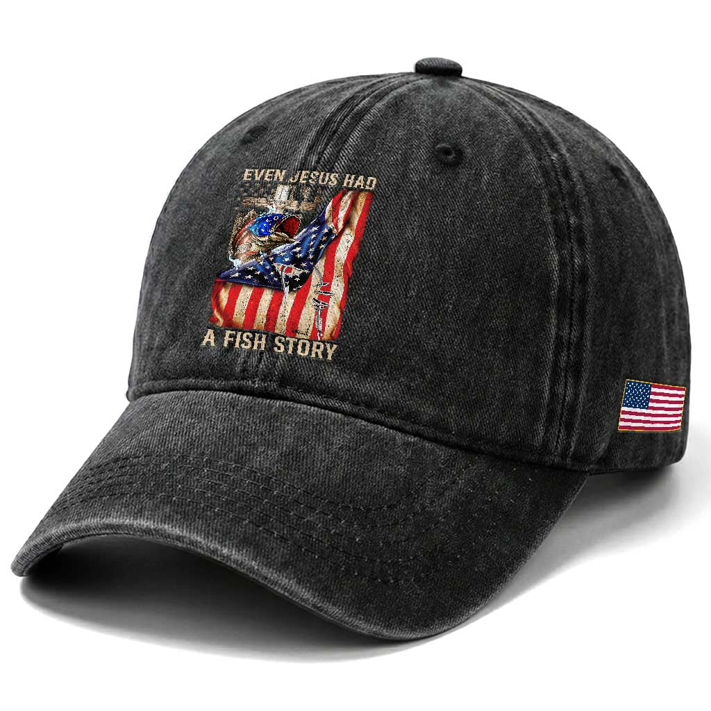 Funny Even Jesus Had A Fish Story Washed Cotton Baseball Cap Fisherman Christian Fishing TS11 Print Your Wear