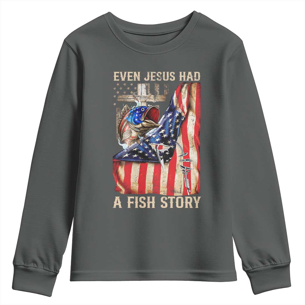 Funny Even Jesus Had A Fish Story Youth Sweatshirt Fisherman Christian Fishing TS11 Dark Heather Print Your Wear