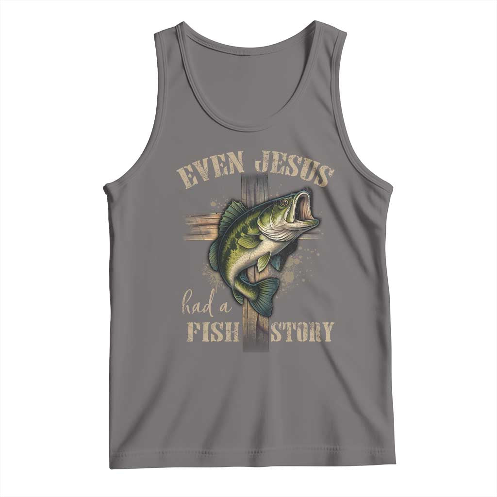 Even Jesus Had A Fish Story Tank Top Funny Fishermen Christian Cross TS11 Deep Heather Print Your Wear