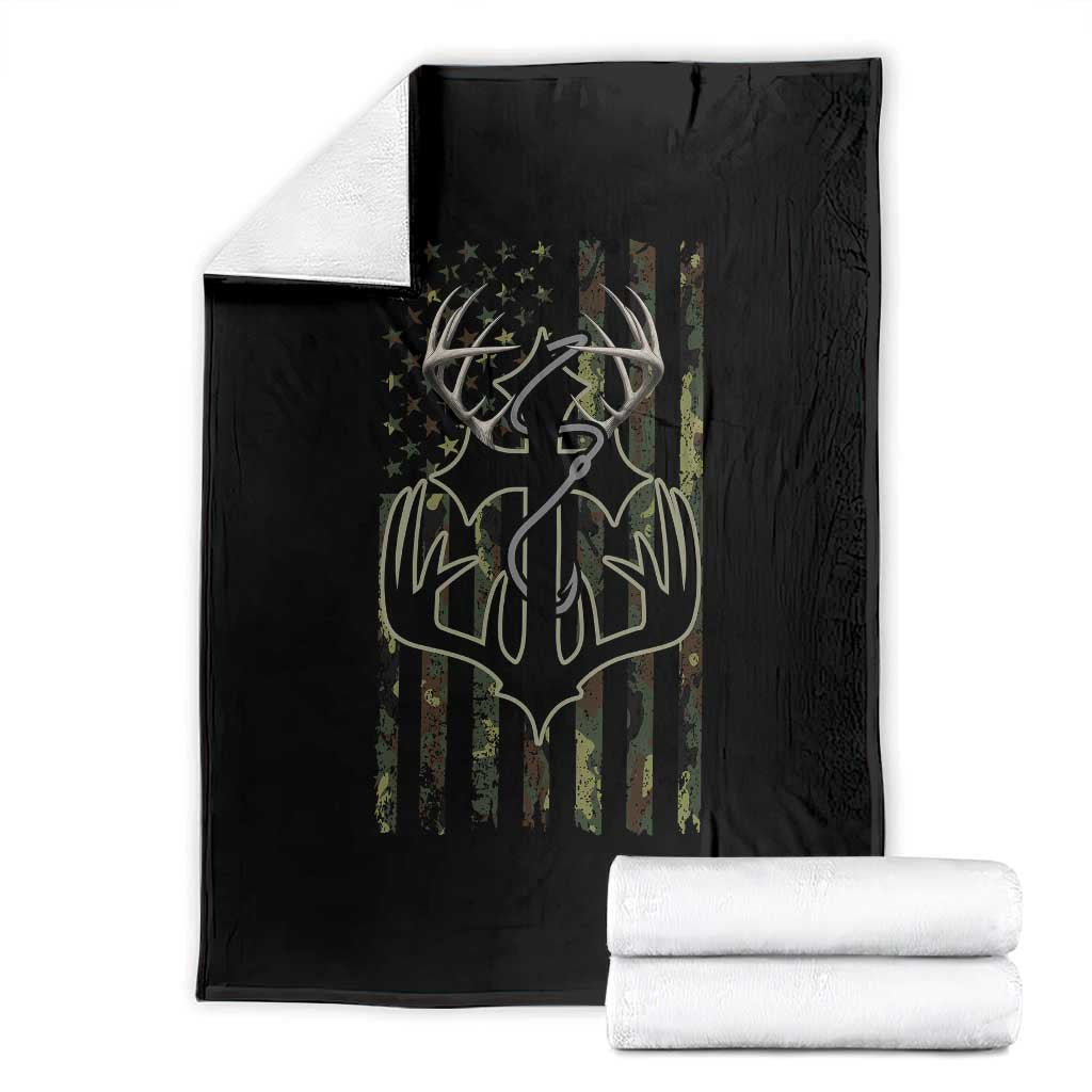 Faith Fishing Hunting Camo US Flag Cross With Hook Christian Throw Blanket TS11 Black Print Your Wear