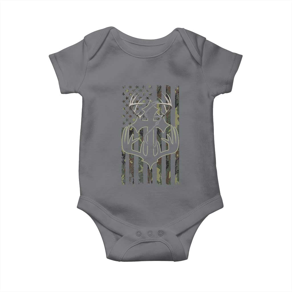 Faith Fishing Hunting Camo US Flag Cross With Hook Christian Baby Onesie TS11 Charcoal Print Your Wear