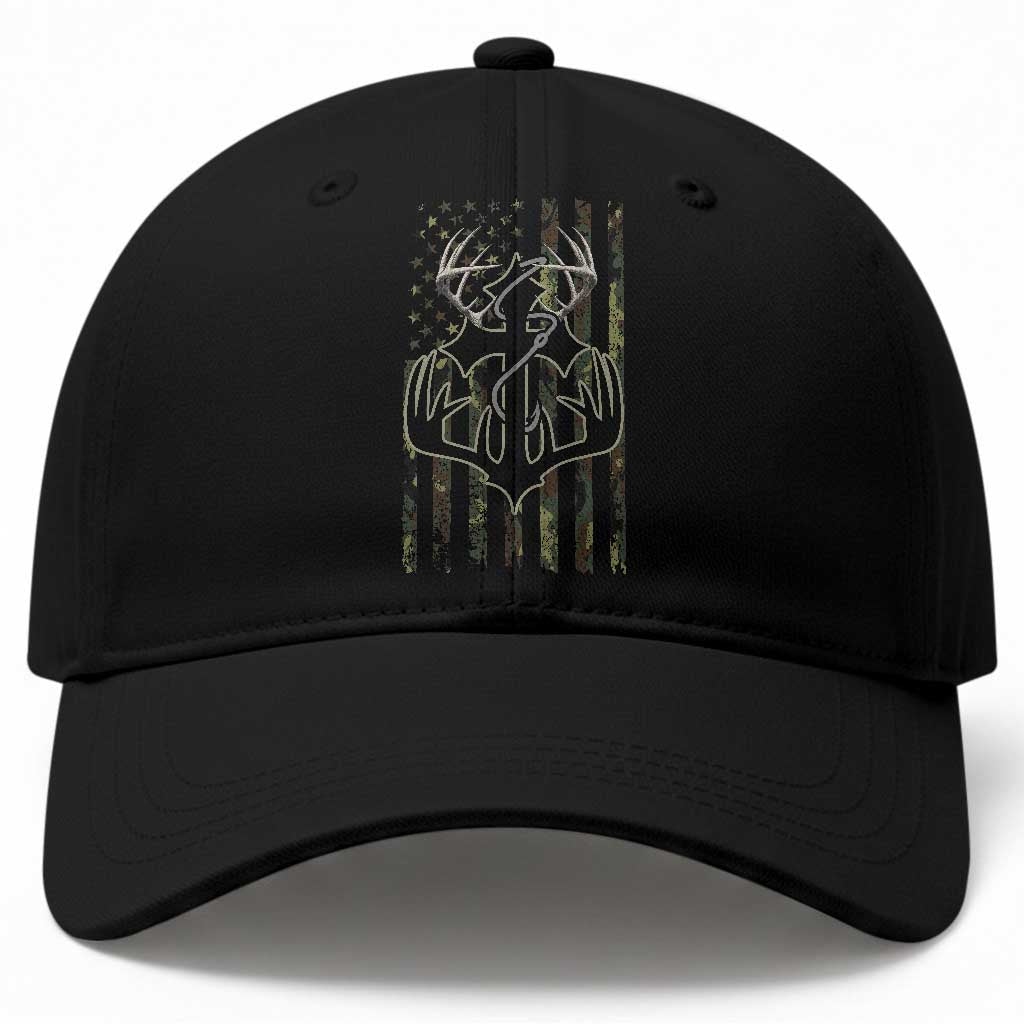 Faith Fishing Hunting Camo US Flag Cross With Hook Christian Baseball Cap TS11 Print Your Wear