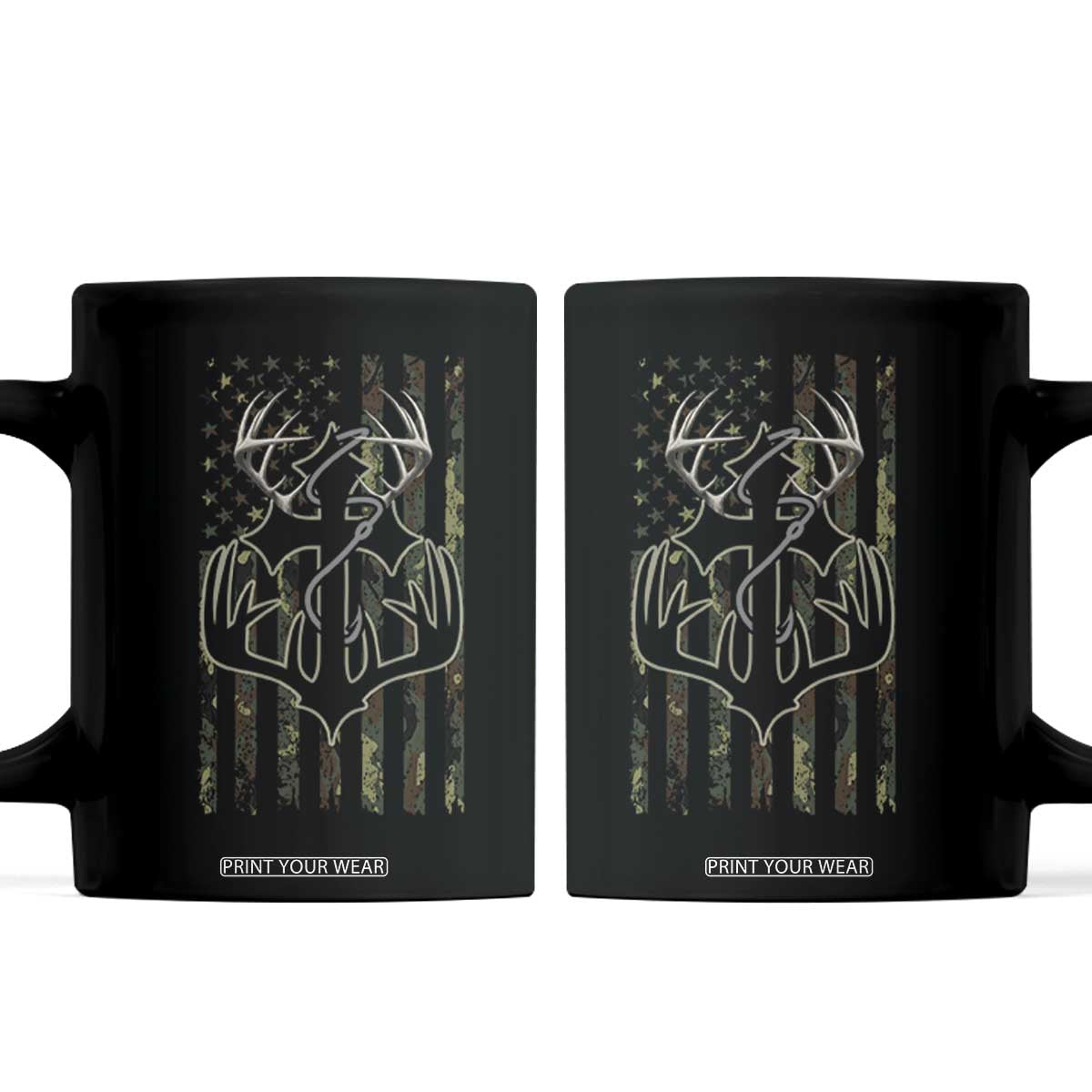Faith Fishing Hunting Camo US Flag Cross With Hook Christian Coffee Mug TS11 Black Print Your Wear