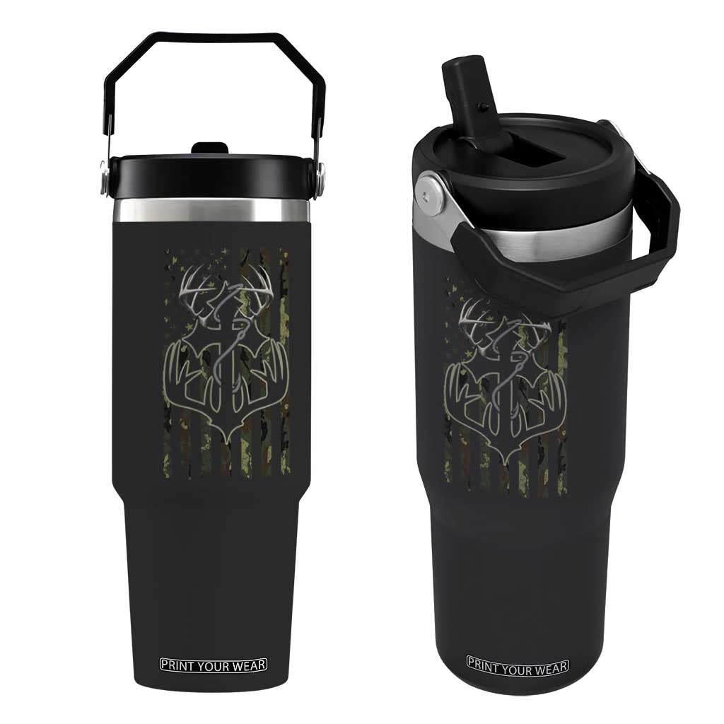 Faith Fishing Hunting Camo US Flag Cross With Hook Christian Flip Straw Tumbler TS11 One Size: 30 oz Black Print Your Wear
