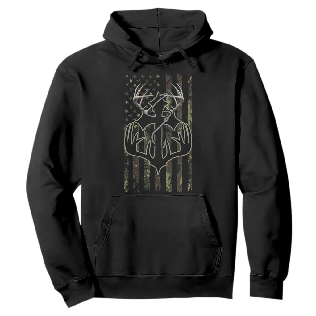 Faith Fishing Hunting Camo US Flag Cross With Hook Christian Hoodie TS11 Black Print Your Wear