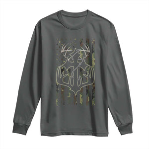 Faith Fishing Hunting Camo US Flag Cross With Hook Christian Long Sleeve Shirt TS11 Dark Heather Print Your Wear