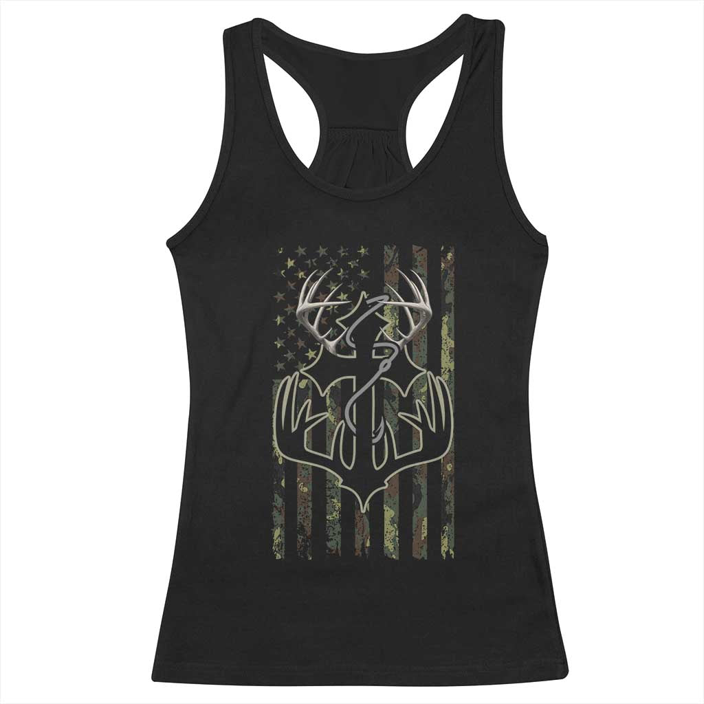 Faith Fishing Hunting Camo US Flag Cross With Hook Christian Racerback Tank Top TS11 Black Print Your Wear