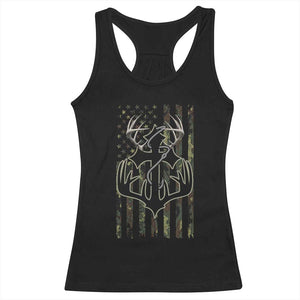 Faith Fishing Hunting Camo US Flag Cross With Hook Christian Racerback Tank Top - Print Your Wear