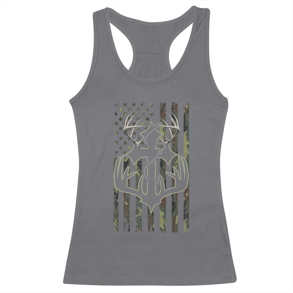 Faith Fishing Hunting Camo US Flag Cross With Hook Christian Racerback Tank Top TS11 Charcoal Print Your Wear