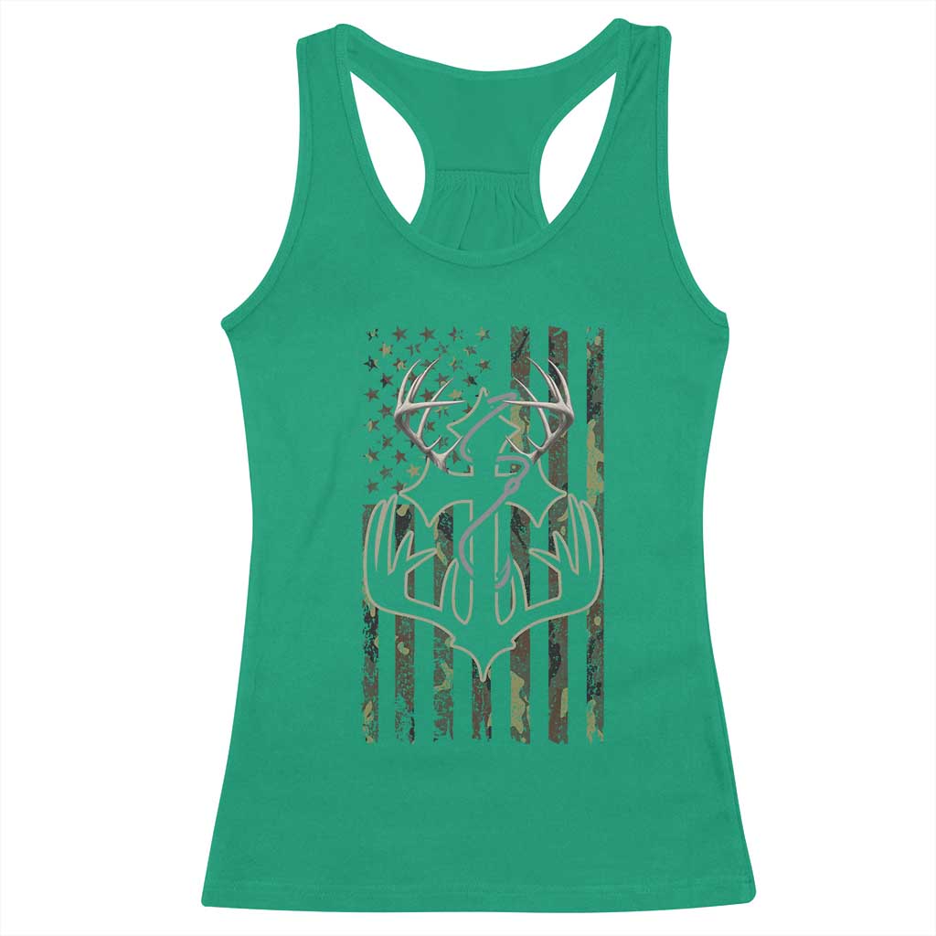 Faith Fishing Hunting Camo US Flag Cross With Hook Christian Racerback Tank Top TS11 Irish Green Print Your Wear