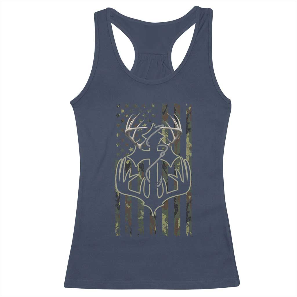 Faith Fishing Hunting Camo US Flag Cross With Hook Christian Racerback Tank Top TS11 Navy Print Your Wear