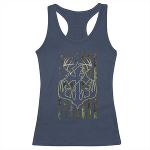 Faith Fishing Hunting Camo US Flag Cross With Hook Christian Racerback Tank Top - Print Your Wear