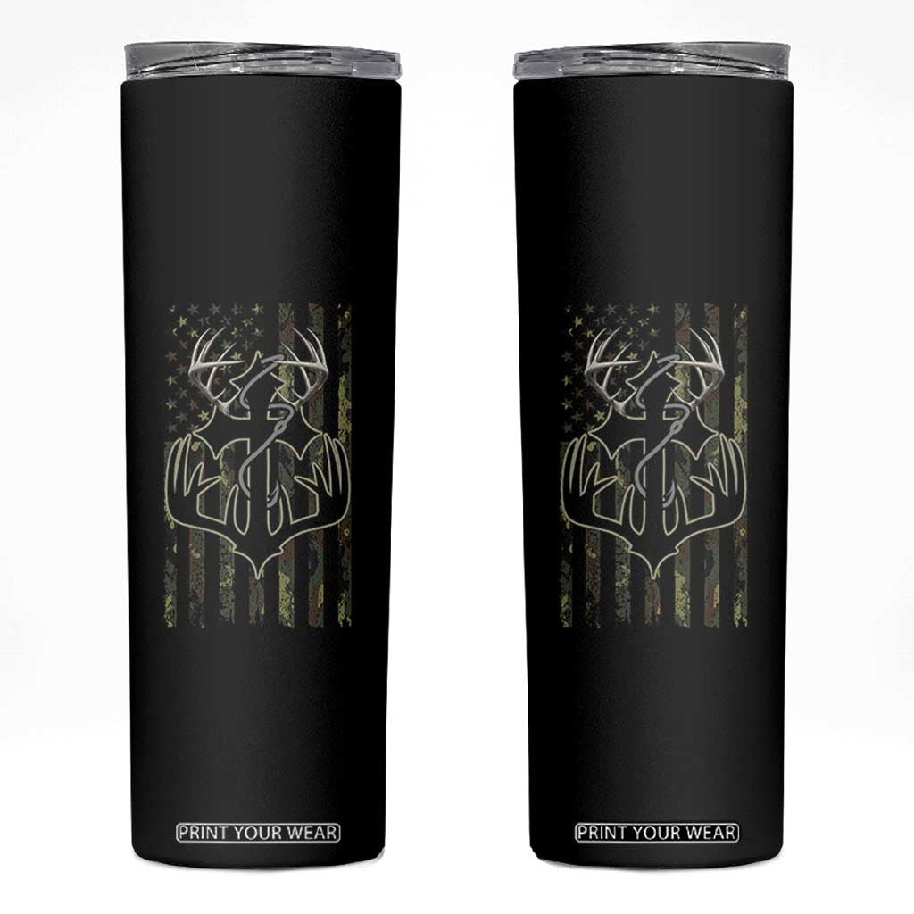 Faith Fishing Hunting Camo US Flag Cross With Hook Christian Skinny Tumbler TS11 Black Print Your Wear