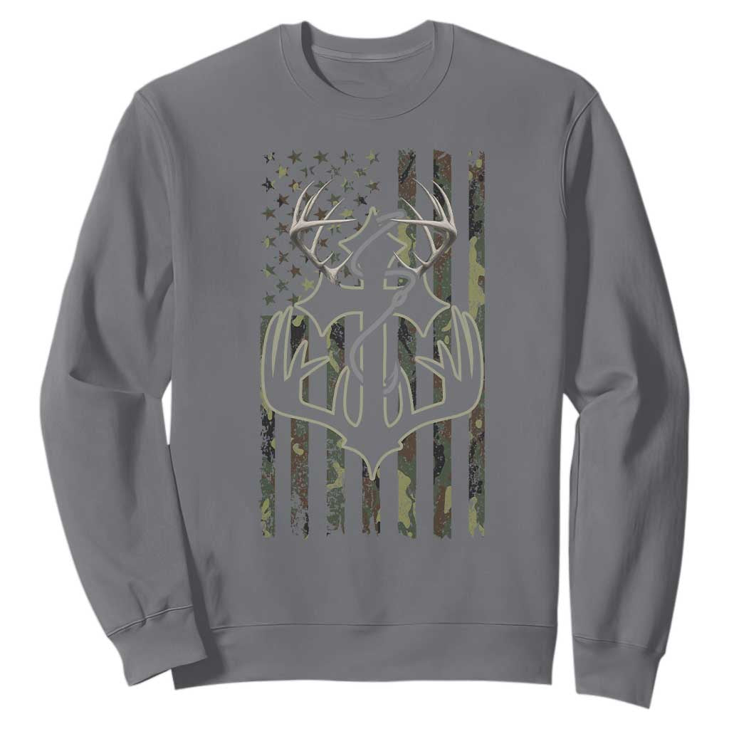 Faith Fishing Hunting Camo US Flag Cross With Hook Christian Sweatshirt TS11 Charcoal Print Your Wear