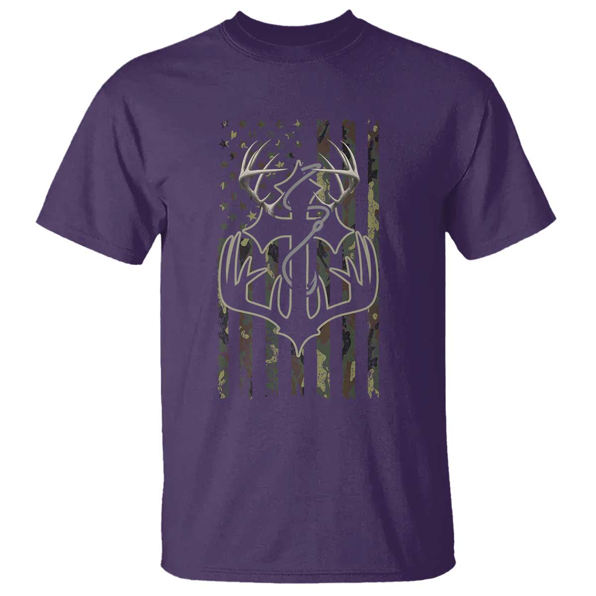 Faith Fishing Hunting Camo US Flag Cross With Hook Christian T Shirt TS11 Purple Print Your Wear
