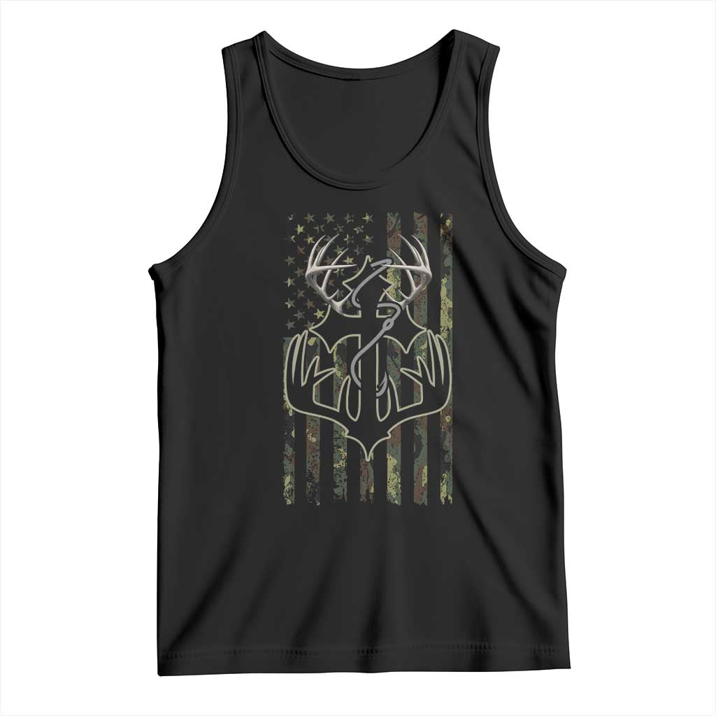 Faith Fishing Hunting Camo US Flag Cross With Hook Christian Tank Top TS11 Black Print Your Wear
