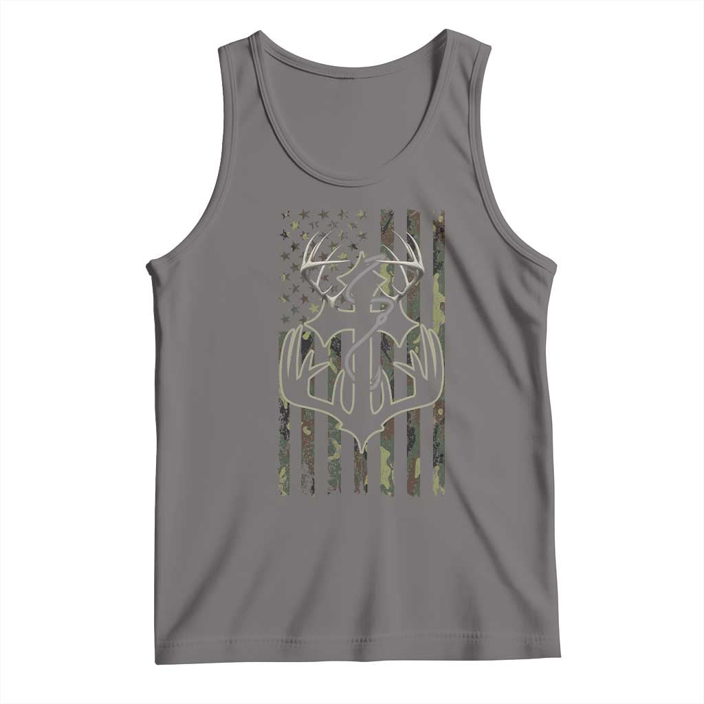 Faith Fishing Hunting Camo US Flag Cross With Hook Christian Tank Top TS11 Deep Heather Print Your Wear