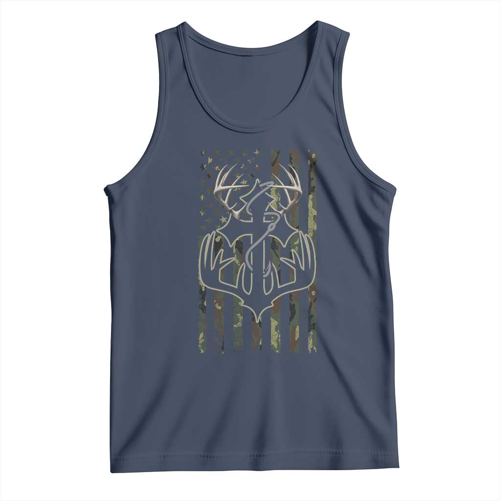 Faith Fishing Hunting Camo US Flag Cross With Hook Christian Tank Top TS11 Navy Print Your Wear