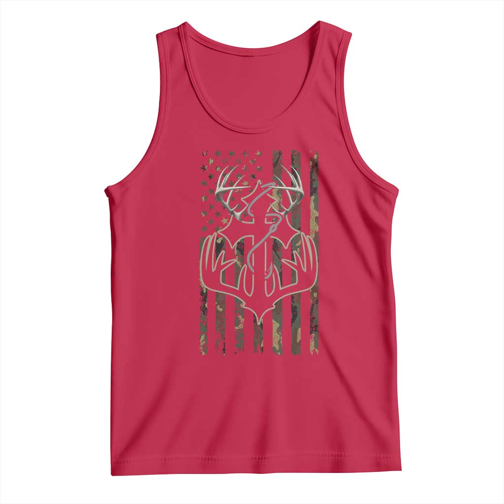 Faith Fishing Hunting Camo US Flag Cross With Hook Christian Tank Top TS11 Red Print Your Wear