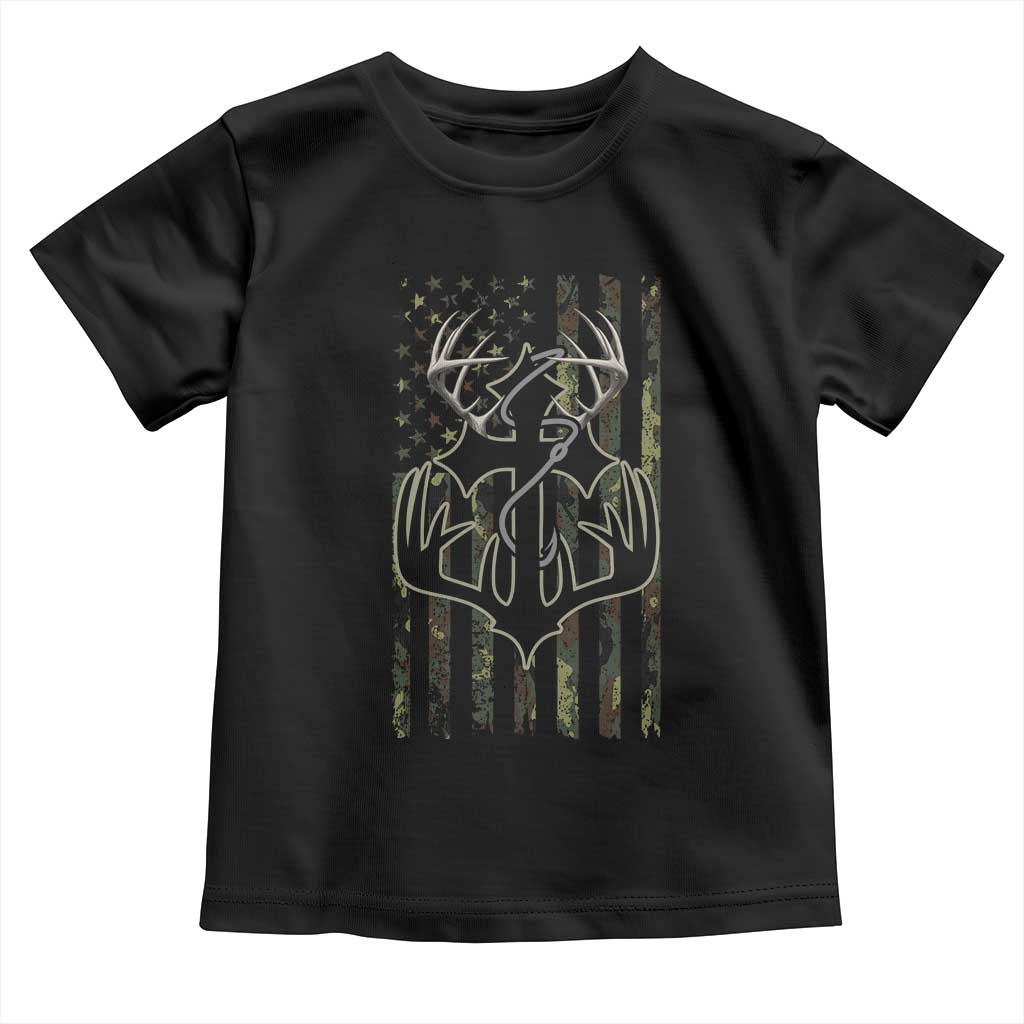 Faith Fishing Hunting Camo US Flag Cross With Hook Christian Toddler T Shirt TS11 Black Print Your Wear