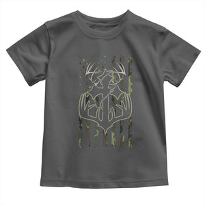 Faith Fishing Hunting Camo US Flag Cross With Hook Christian Toddler T Shirt TS11 Dark Heather Print Your Wear