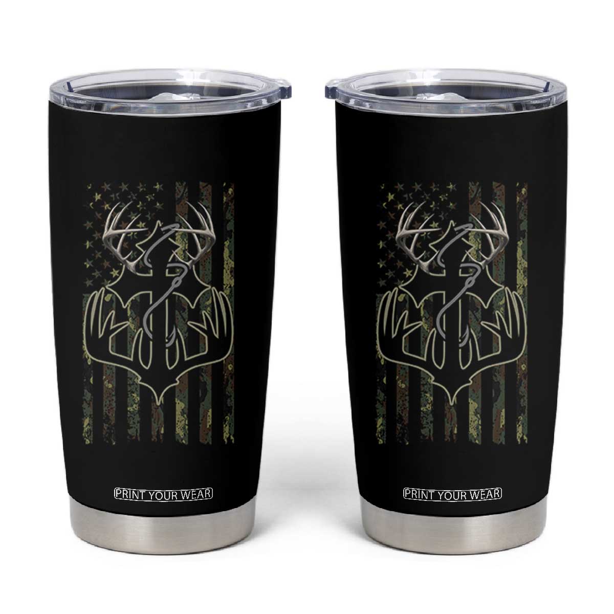 Faith Fishing Hunting Camo US Flag Cross With Hook Christian Tumbler Cup TS11 Black Print Your Wear