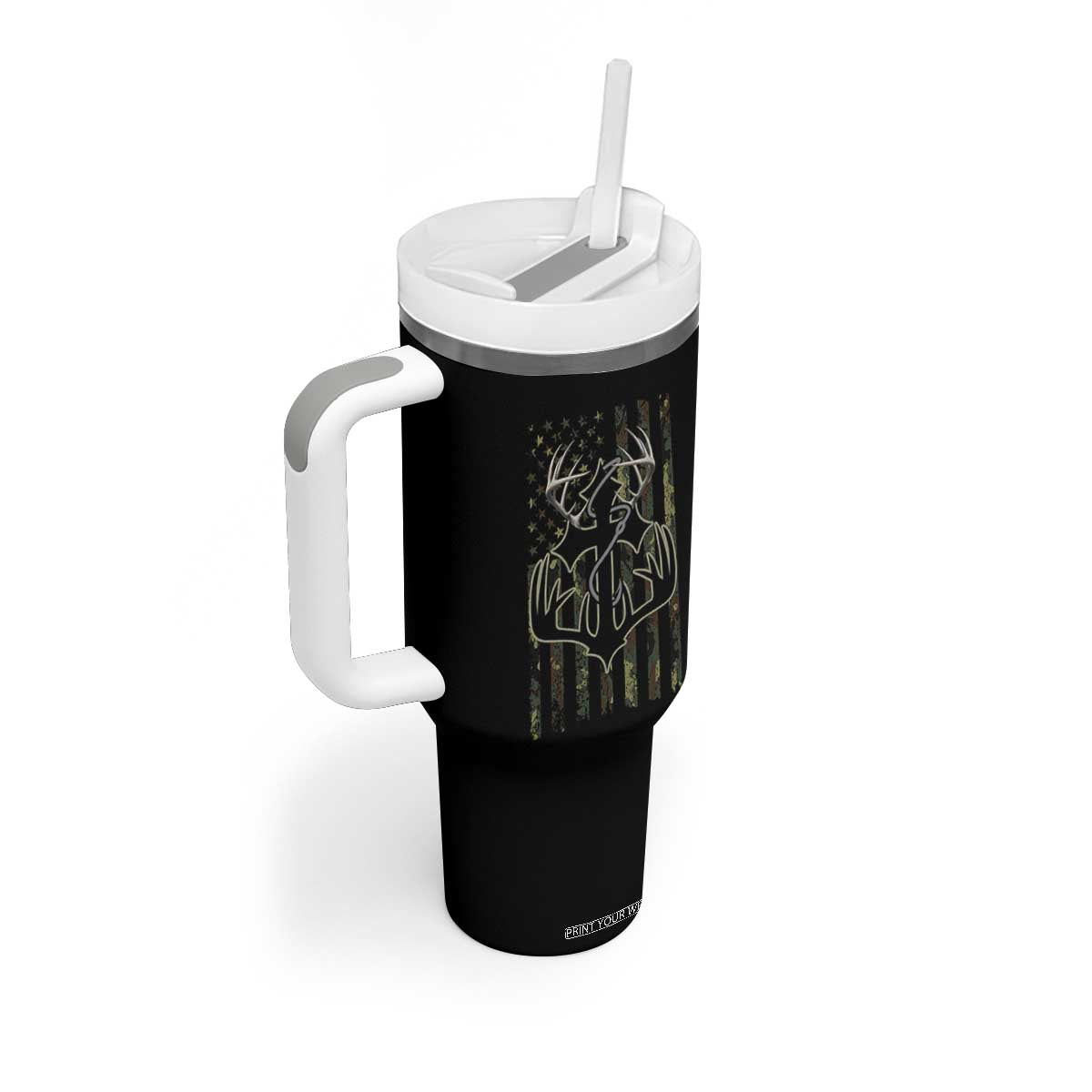 Faith Fishing Hunting Camo US Flag Cross With Hook Christian Tumbler With Handle TS11 Print Your Wear