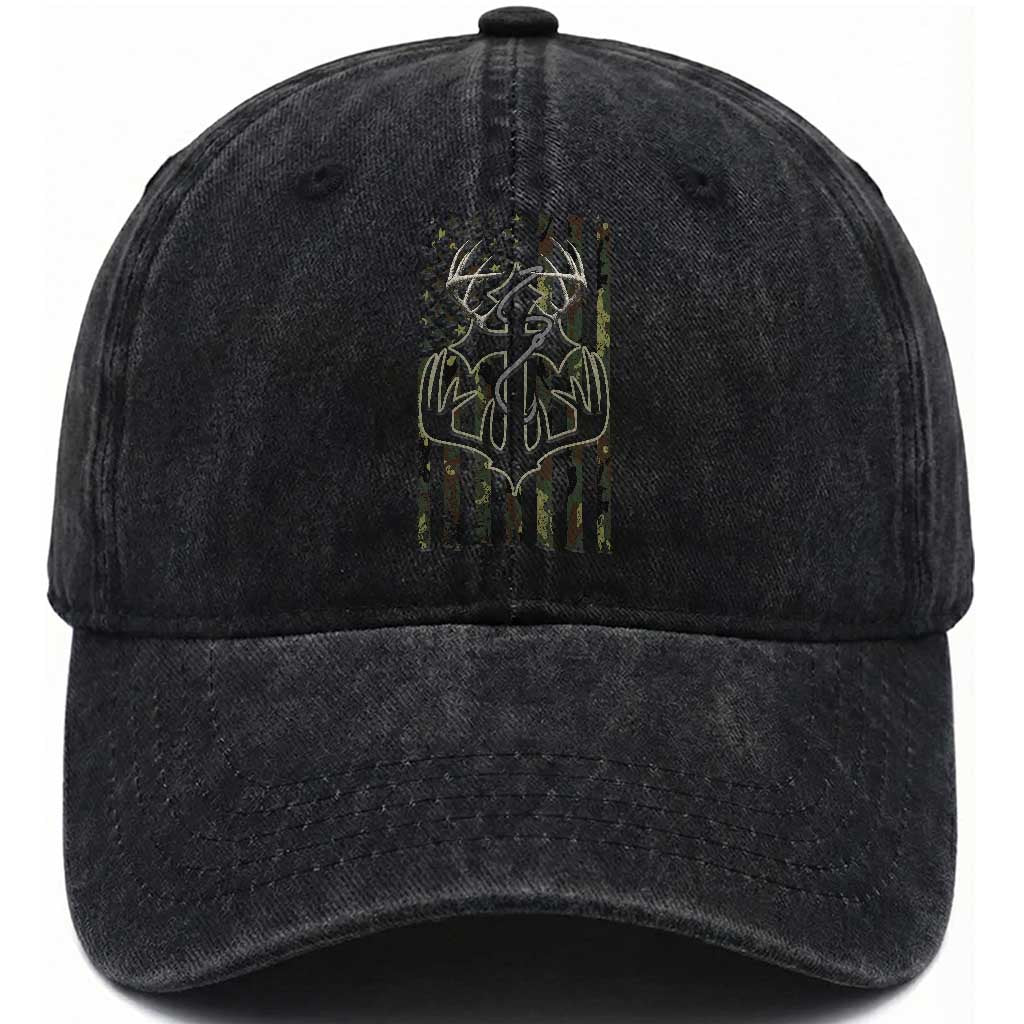 Faith Fishing Hunting Camo US Flag Cross With Hook Christian Washed Cotton Baseball Cap TS11 Print Your Wear