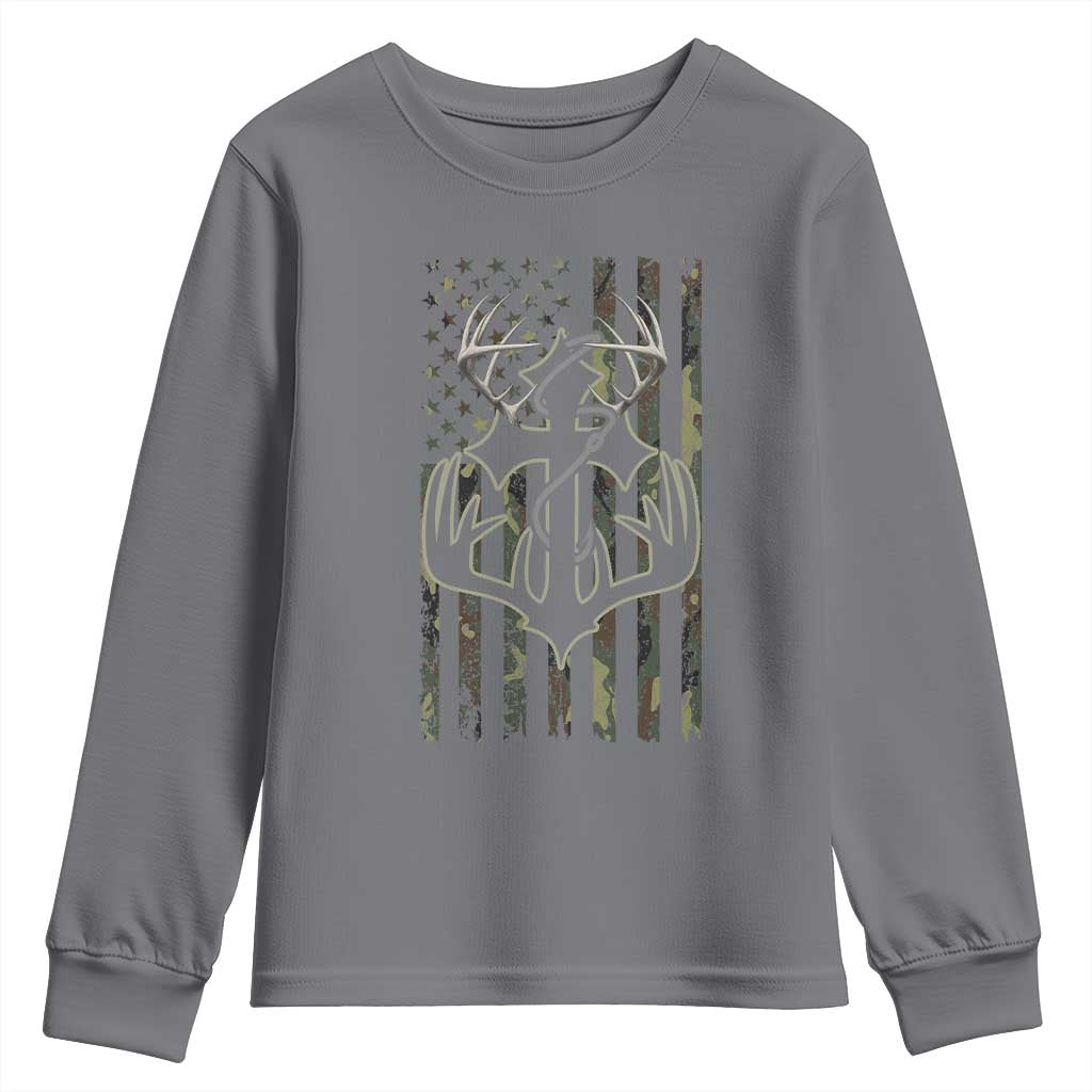 Faith Fishing Hunting Camo US Flag Cross With Hook Christian Youth Sweatshirt TS11 Charcoal Print Your Wear