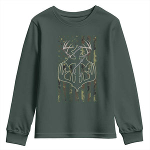 Faith Fishing Hunting Camo US Flag Cross With Hook Christian Youth Sweatshirt TS11 Dark Forest Green Print Your Wear